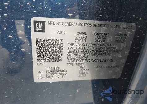 2019 Chevrolet Silverado 1500 Lt Trail Boss from USA, damaged, VIN 3GCPYFEDXKG178776